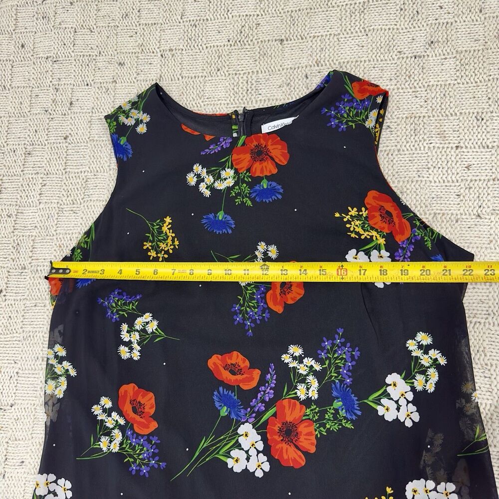 CALVIN KLEIN Women's Asymmetrical Hem Floral Printed Chiffon Midi Dress 16W - Picture 8 of 10